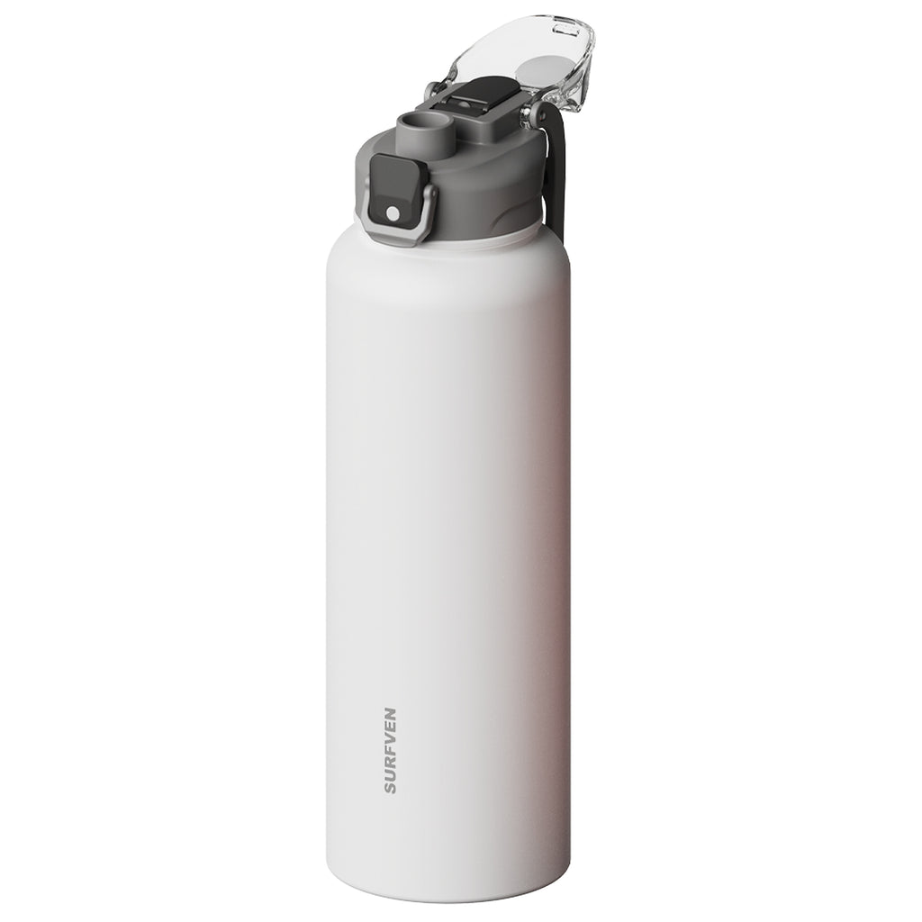 SURFVEN 40 oz Vacuum Insulated Stainless Steel Water Bottle with 3-in-1 Lid, White