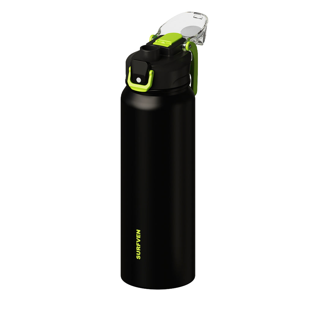 SURFVEN 27 oz Vacuum Insulated Stainless Steel Water Bottle with 3-in-1 Lid, Black