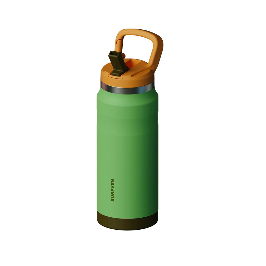 SURFVEN 27 oz Stainless Steel Double Wall Insulated Water Bottle with Flip-up Straw Lid, Green