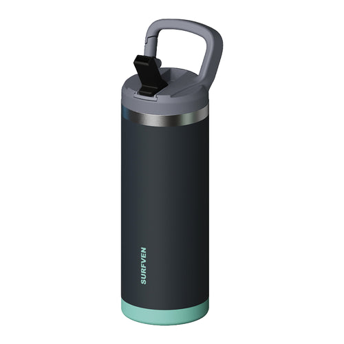 SURFVEN 18 oz Double Wall Stainless Steel Insulated Water Bottle with Leak Proof Flip Straw Lid, Black