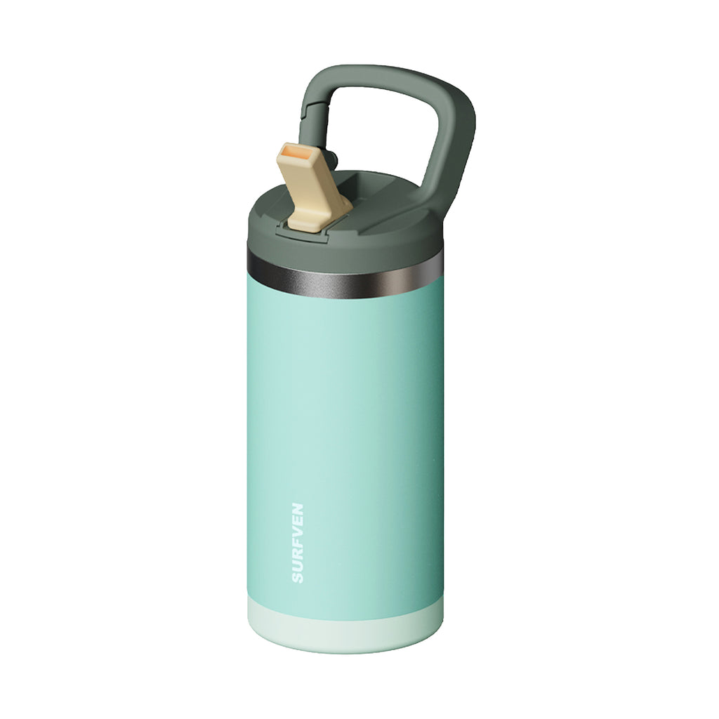 SURFVEN 12 oz Double Wall Stainless Steel Insulated Water Bottle with Leak Proof Flip Straw Lid, Dusty Jade