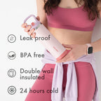 SURFVEN 12 oz Double Wall Stainless Steel Insulated Water Bottle with Leak Proof Flip Straw Lid, Pink