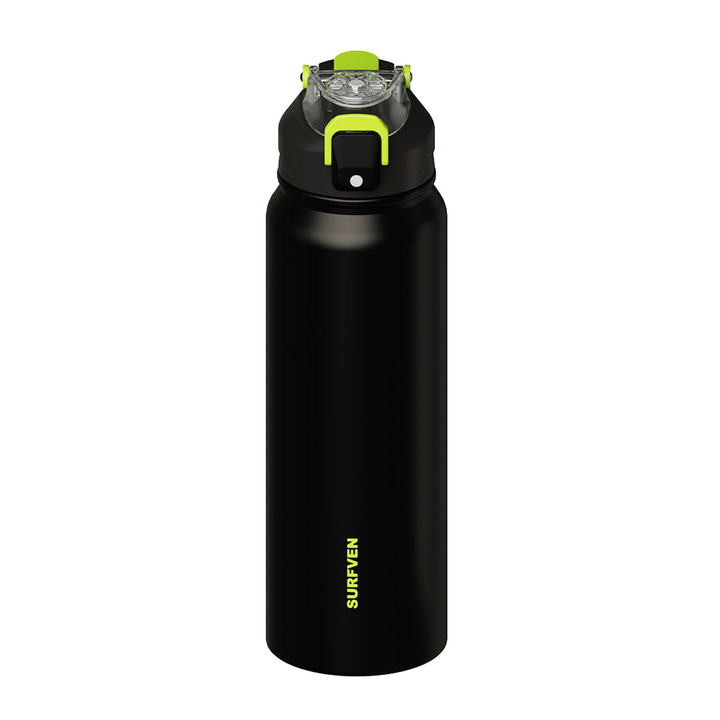 SURFVEN 27 oz Vacuum Insulated Stainless Steel Water Bottle with 3-in-1 Lid, Black