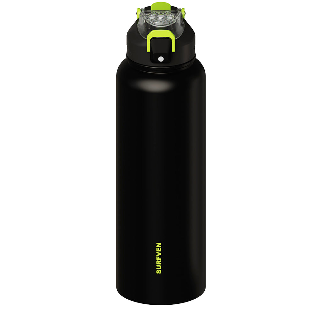 SURFVEN 40 oz Vacuum Insulated Stainless Steel Water Bottle with 3-in-1 Lid, Black
