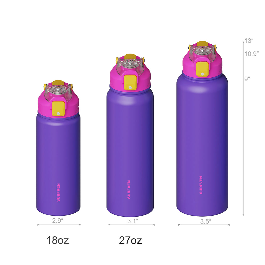 SURFVEN 40 oz Vacuum Insulated Stainless Steel Water Bottle with 3-in-1 Lid, Purple
