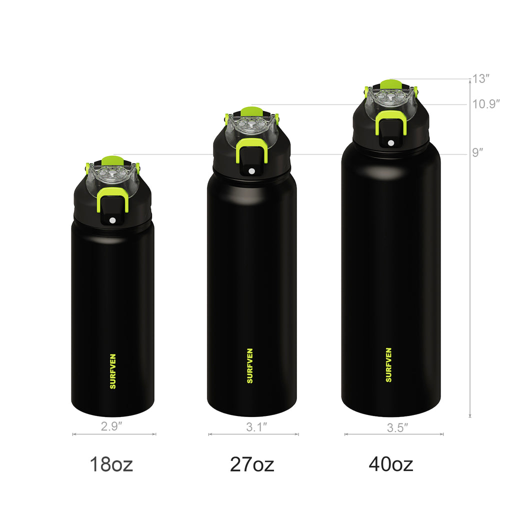 SURFVEN 27 oz Vacuum Insulated Stainless Steel Water Bottle with 3-in-1 Lid, Black