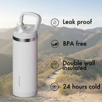 SURFVEN 18 oz Double Wall Stainless Steel Insulated Water Bottle with Leak Proof Flip Straw Lid, White
