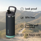 SURFVEN 18 oz Double Wall Stainless Steel Insulated Water Bottle with Leak Proof Flip Straw Lid, Black