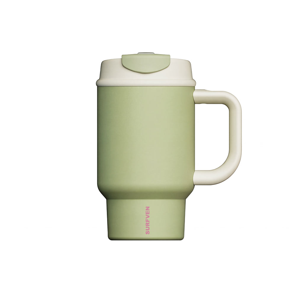 SURFVEN 24oz Double Wall Stainless Steel Insulated Tumbler with Handle and 2-in-1 Lid, Avocado Green