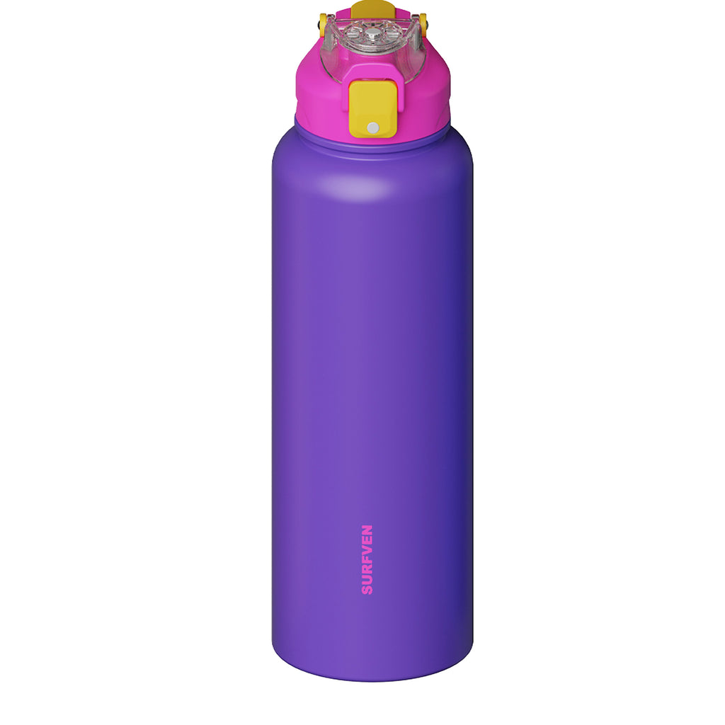 SURFVEN 40 oz Vacuum Insulated Stainless Steel Water Bottle with 3-in-1 Lid, Purple