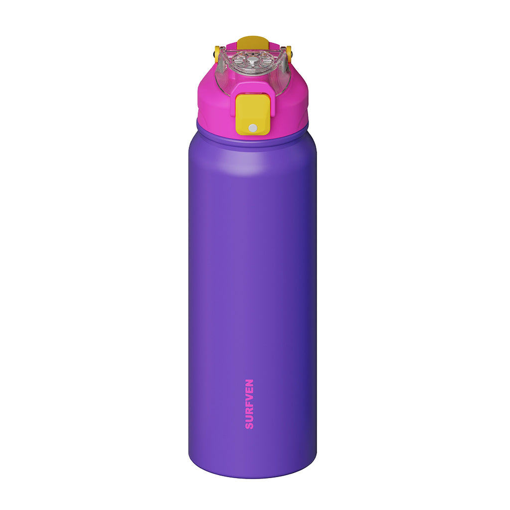 SURFVEN 27 oz Vacuum Insulated Stainless Steel Water Bottle with 3-in-1 Lid, Purple